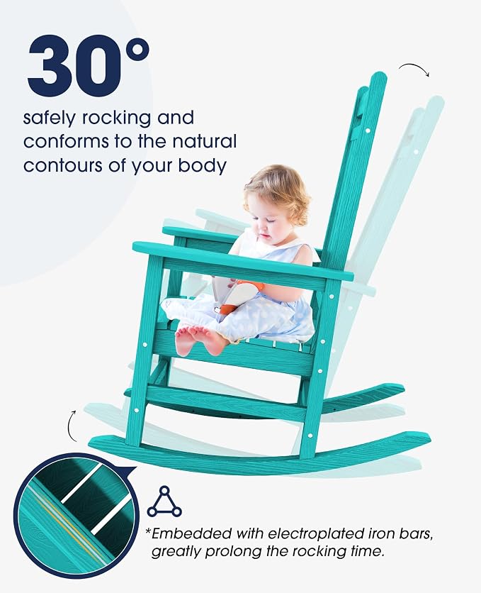 KINGYES Oversized Outdoor Rocking Chair Set of 2, All-Weather Patio Rocking - Image 4