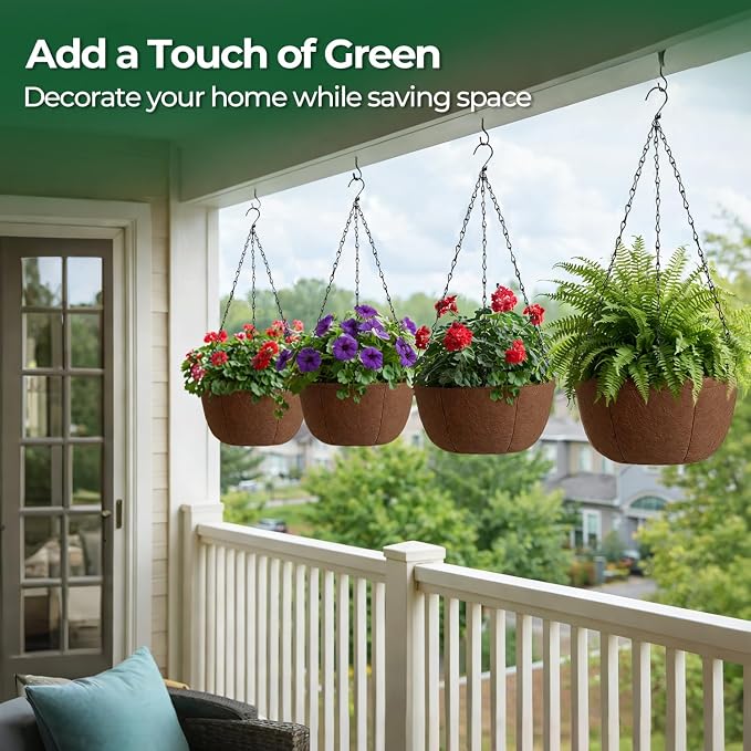 T4U Hanging Planters for Outdoor Plants, 12 Inch 4 Pack Fabric Hanging Baskets - Image 6