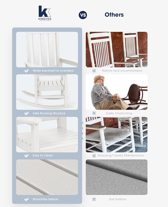 KINGYES Oversized Outdoor Rocking Chair, All-Weather Patio Rocking Chairs - Image 7