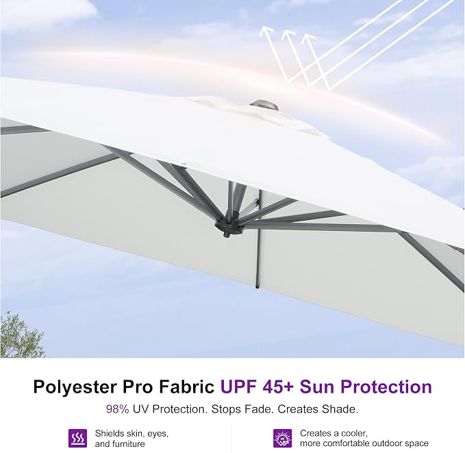 PURPLE LEAF 10 Feet Patio Umbrella Outdoor Cantilever Square Umbrella Aluminum - Image 5