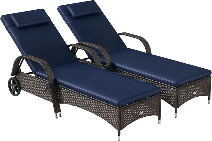 Outsunny Wicker Outdoor Chaise Lounge Set of 2, 5-Level Adjustable Backrest PE by Outsunny
