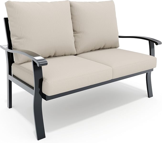 HOMREST Outdoor Loveseat Aluminum Patio Furniture Sofa, All-Weather Metal by HOMREST