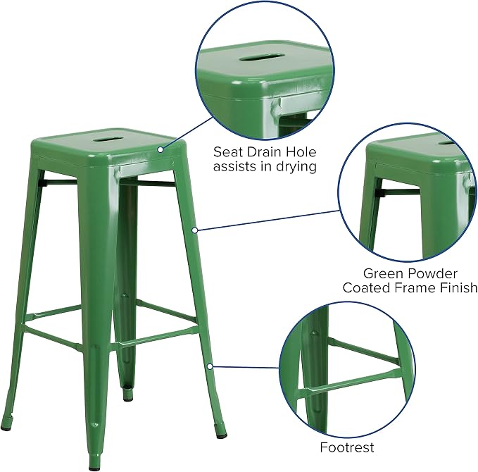 Flash Furniture Lily 4 Pack Commercial Grade 30" High Backless Green Metal - Image 5