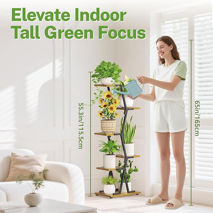 iDavosic.ly 5 Tier Indoor Plant Stand, Corner Tall Metal & Wood Flower Shelf - Image 6