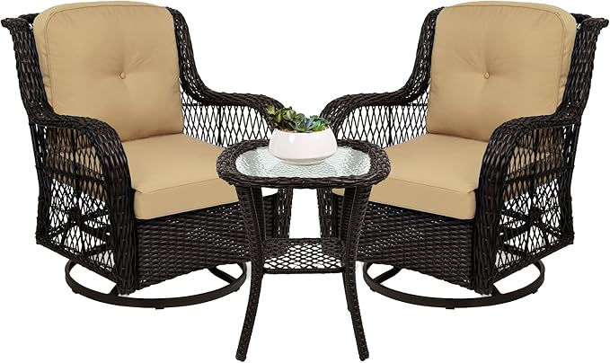 Best Choice Products 3-Piece Outdoor Wicker Patio Bistro Set w/ 2 360-Degree by BestChoiceProducts