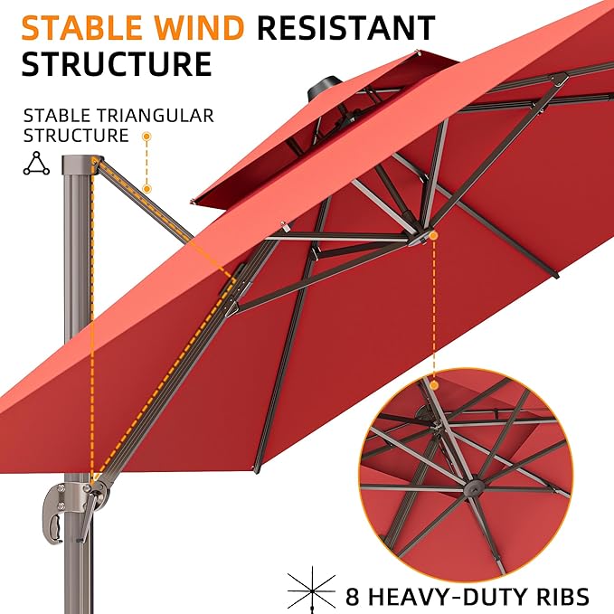 9' X 12' Cantilever Outdoor Patio Umbrellas - Image 6