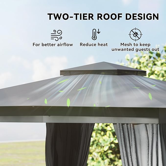 Outsunny 10' x 12' Outdoor Patio Gazebo, Heavy Duty Gazebo Canopy Shelter - Image 3