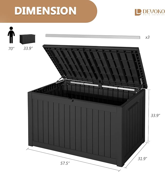 Devoko XXL 230 Gallon Resin Large Deck Box Waterproof Outdoor Storage Box - Image 2