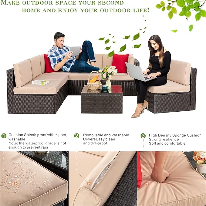 Vongrasig 7 Pieces Patio Furniture Sets, Outdoor Modular Sectional Sofa Patio - Image 5