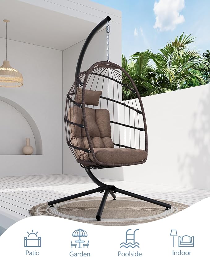 SWITTE Egg Chair Outdoor with Stand, Indoor Wicker Hanging Egg Swing Chair with - Image 4