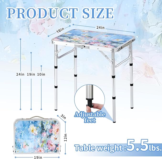 Outdoor Side Table, Portable 3 Adjustable Height Small Outdoor Folding Table - Image 3