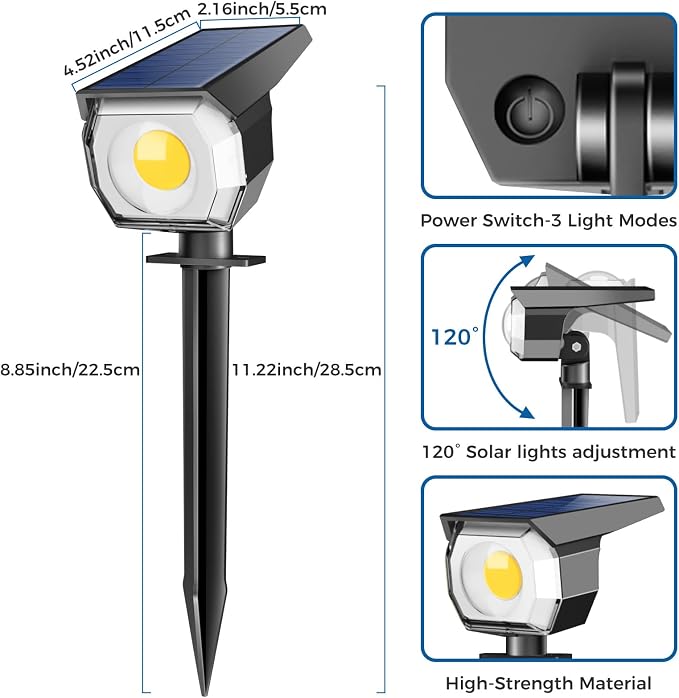 12 Pack Solar Spot Lights Outdoor, Solar Spotlights Outdoor Waterproof 2-in-1 - Image 2
