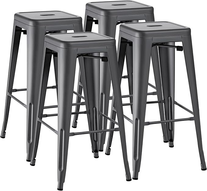 Furmax 30 Inch Metal Bar Stools Set of 4, Counter Height Backless Stools by Furmax
