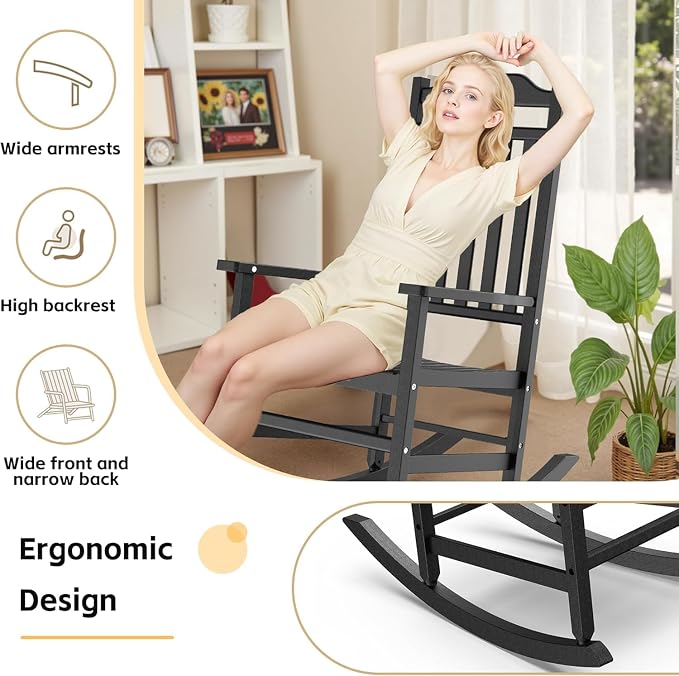 Patio Rocking Chair Outdoor Set of 1, Weather Resistant Poly Resin Oversized - Image 3
