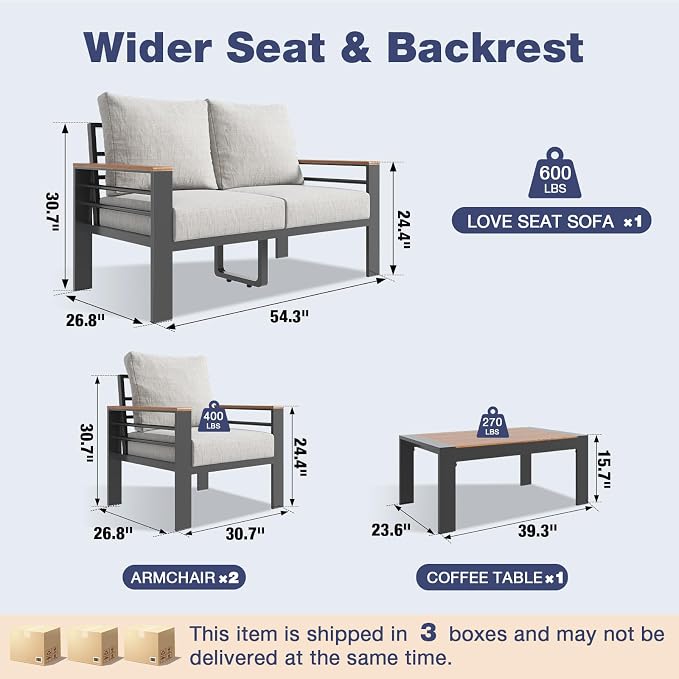 Aoxun Aluminum Patio Furniture Set 4 Seats, Oversized Outdoor Sectional - Image 7