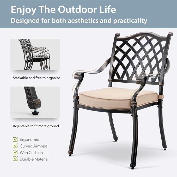 7-Piece Cast Aluminum Patio Furniture, Patio Dining Set - Image 5