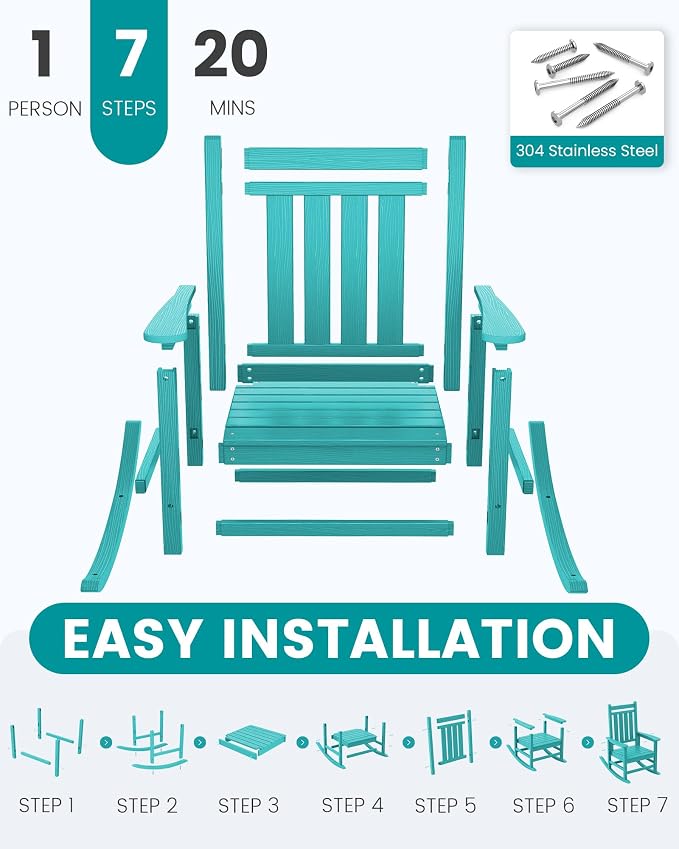 SERWALL Oversized Outdoor Rocking Chair Set of 4, HDPE Rocker - Image 7