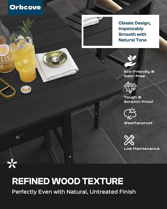 5-Piece Bar Height Outdoor Table and Chairs Set, HDPE Wood Grain Patio Bar - Image 3