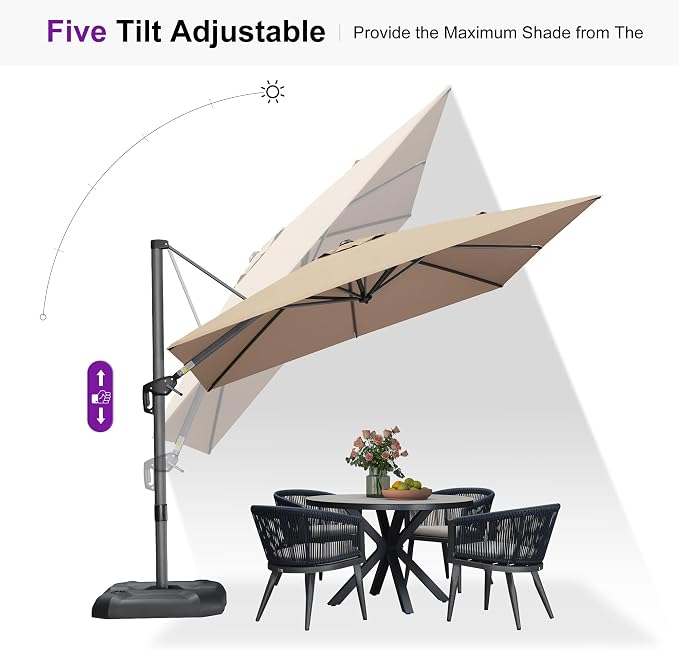 PURPLE LEAF 9 Feet Patio Umbrella Outdoor Cantilever Square Umbrella Aluminum - Image 5