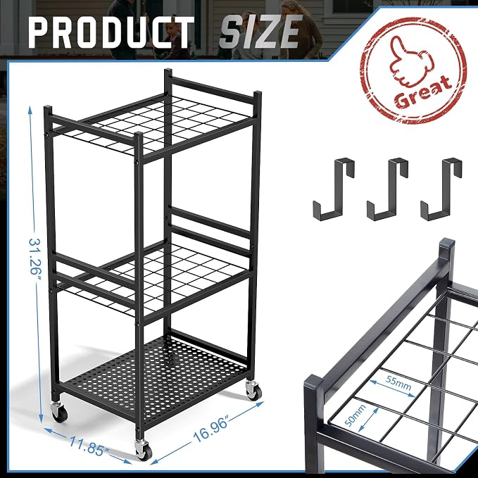 Garden Organizer With Wheels, Yard Tower Rack - Image 6