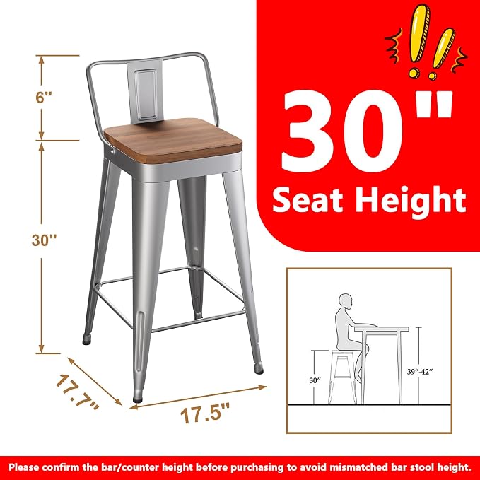 WENTMENT Bar Stools Set of 4 Counter Height Stools - Image 2