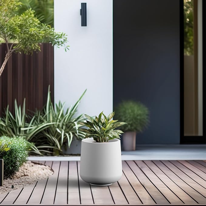 Kante 15.3-Inch Dia Round Concrete Planter, Large Plant Pot - Image 4