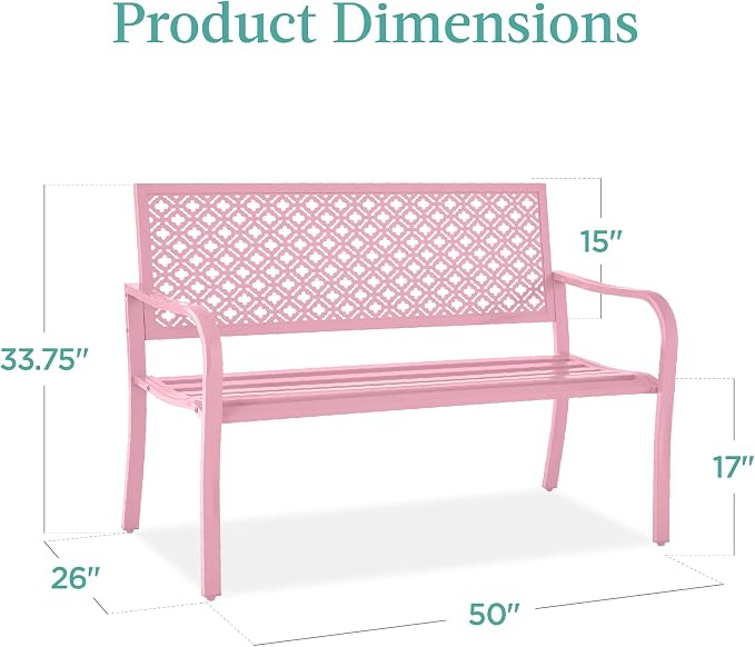 Best Choice Products Outdoor Bench 2-Person Metal Steel Benches Furniture - Image 2