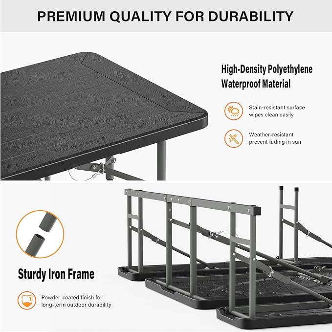 VINGLI Folding Picnic Table and Bench Set, Portable Outdoor Dining Furniture - Image 3