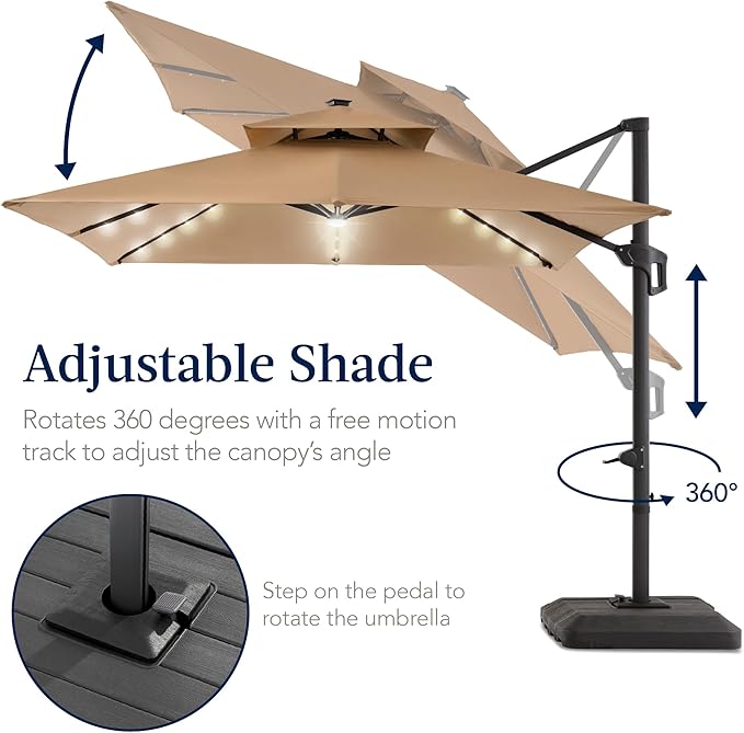 Best Choice Products 12x12ft LED Cantilever Patio Umbrella w/Base Included & - Image 5