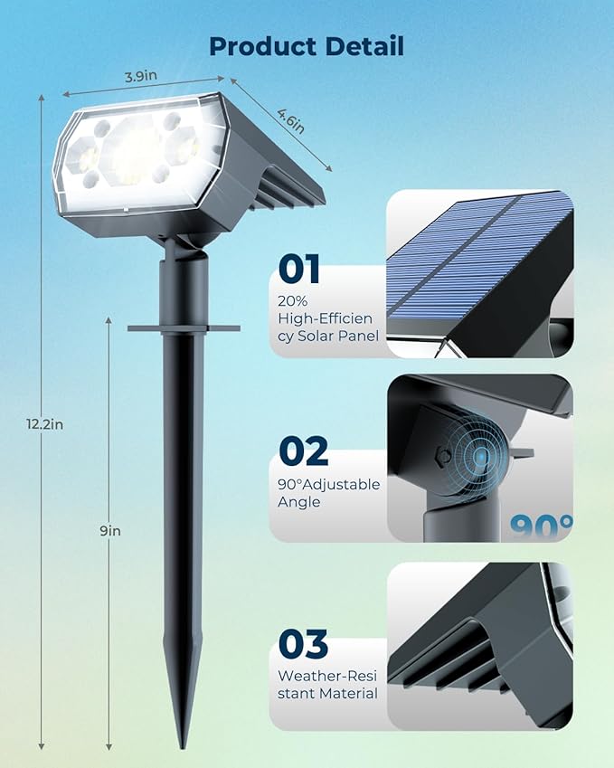 6 Packs Solar Spot Lights Outdoor, 64 LED 6500K Solar Lights Outdoor, IP67 - Image 6