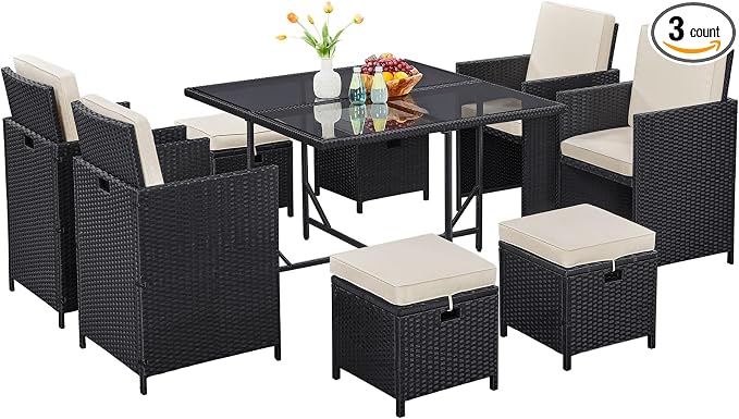 Yaheetech 9-Piece Patio Dining Sets, Outdoor Space Saving Rattan Chairs by Yaheetech