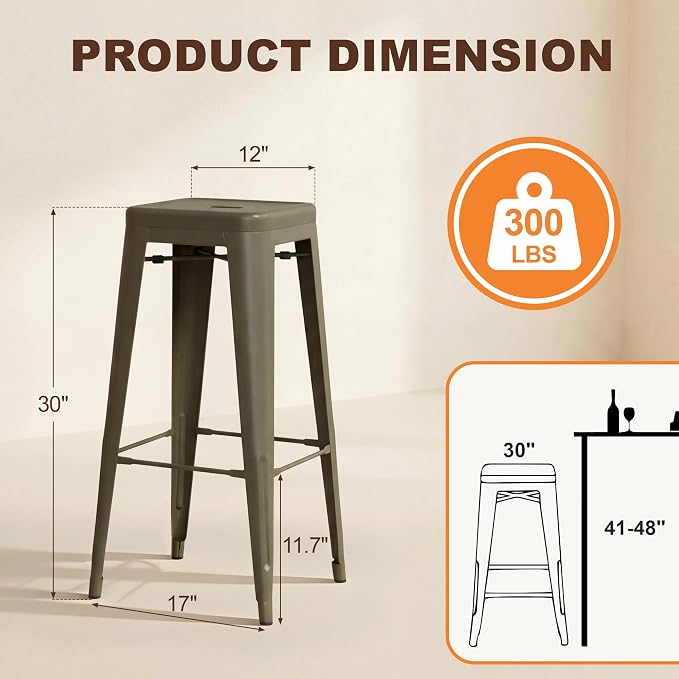 Shahoo 30 Inches Metal Bar Stools Counter Height Stackable Backless Stools - Image 3