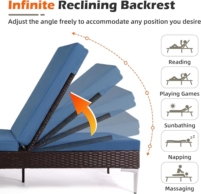 HOMREST Outdoor Lounge Chairs Set of 6, Patio Wicker Chaise Lounge - Image 4