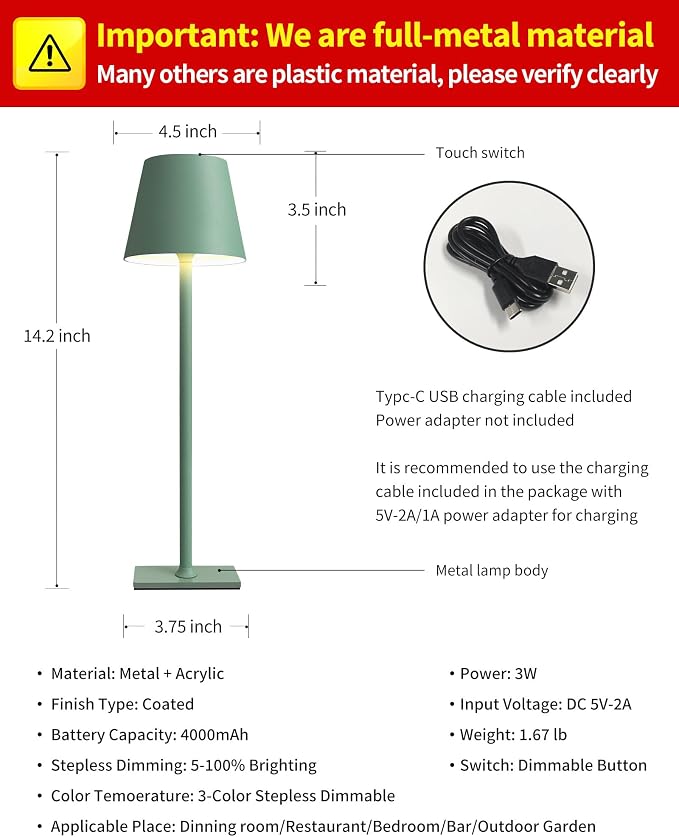 KDG 2 Pack Cordless Table Lamp, Portable LED Desk Lamp, 4000mAh Battery Operated - Image 5
