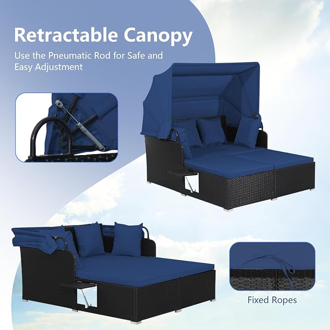 COSTWAY Outdoor Daybed with Retractable Canopy, Wicker Patio Furniture Set with - Image 3