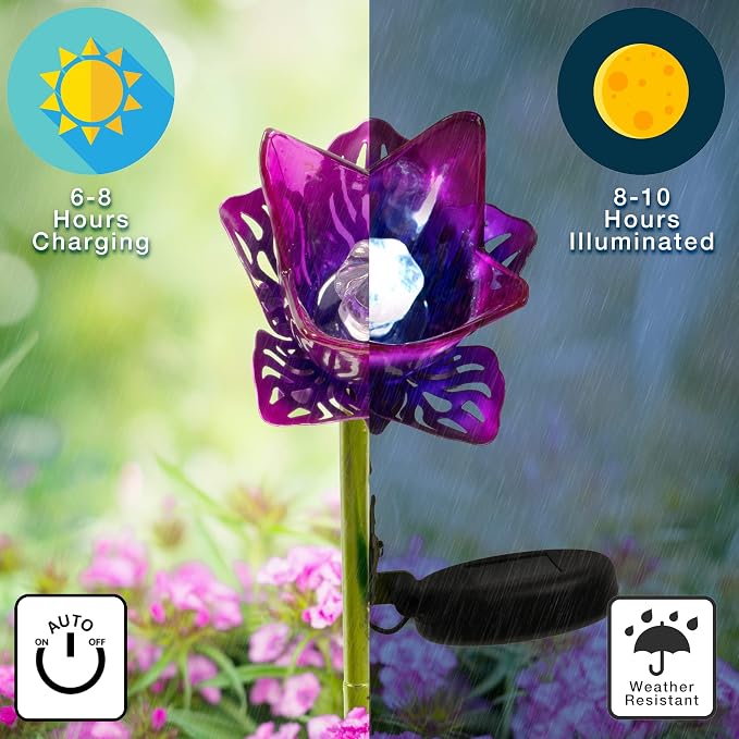 Crosslight Glass Flower Solar LED Waterproof Outdoor Garden Stake - Image 2