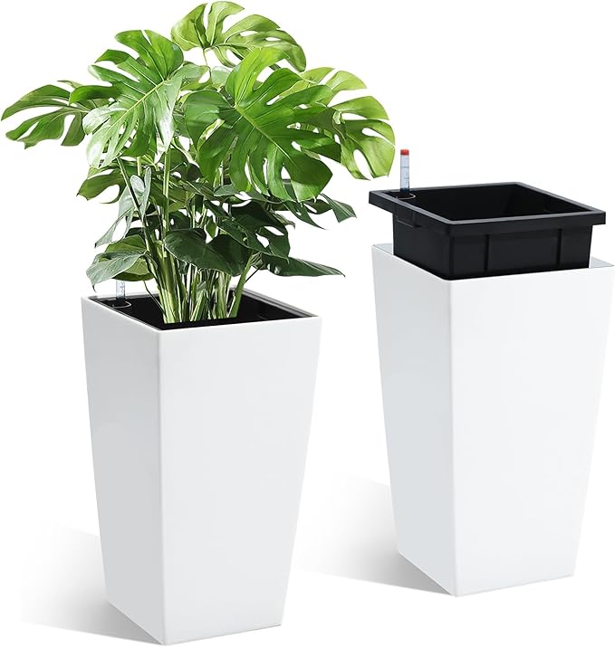Garvee 16" Tall Planters Set of 2, Outdoor＆Indoor Black Planter Pots, High by Garvee