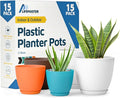 Multicolor Plant Pots with Drainage Holes & Saucers 15 Pack, Indoor & Outdoor by LIFEMASTER