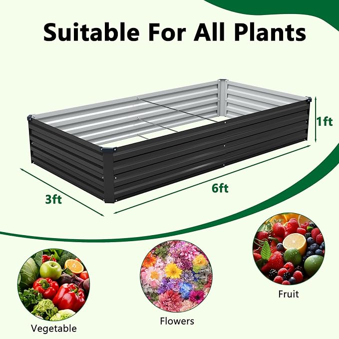 2 Pack 6x3x1FT Galvanized Raised Garden Beds Kit Outdoor Metal Gardening - Image 2