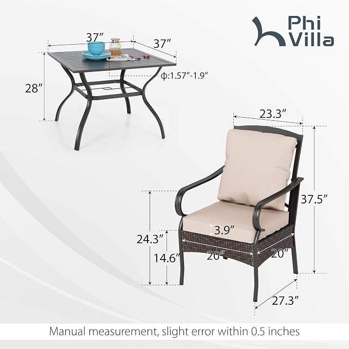 PHI VILLA 5-Piece Outdoor Dining Sets, All-Weather Patio Table and Chairs Set - Image 6