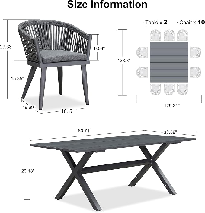 PURPLE LEAF 12 Pieces Outdoor Dining Set - Image 7