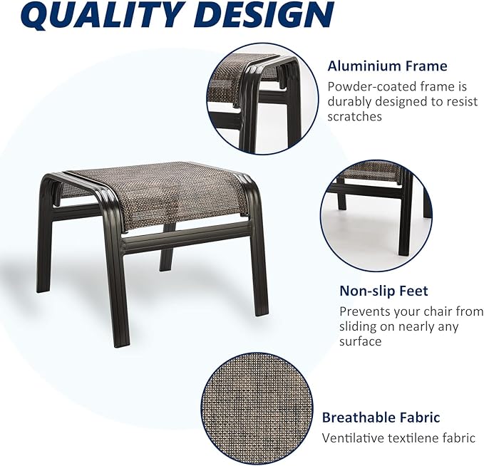 Outdoor Patio Foot Rest Ottoman Seat Textilene Portable Metal Footstool - Image 4