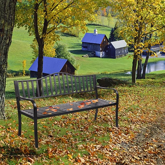 VINGLI 59" Outdoor Metal Bench Patio Bench - Image 8
