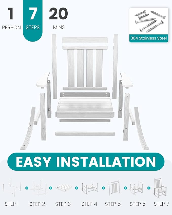 SERWALL Oversized Outdoor Rocking Chair Set of 4, HDPE Rocker - Image 7