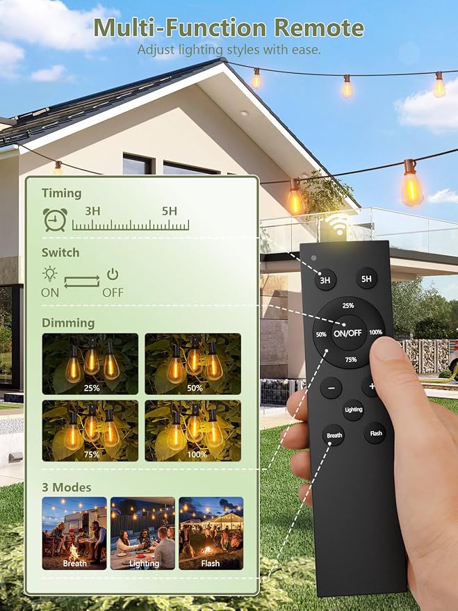 luckystyle 200FT Solar String Lights Outdoor Waterproof 2200K - Image 2