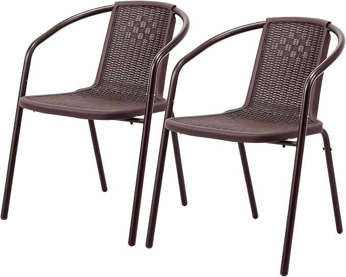 VINGLI PE Rattan Outdoor Dining Chairs Set of 2, Plastic Stackable Patio Chairs by VINGLI