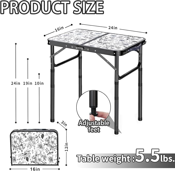 Outdoor Side Table, Portable 3 Adjustable Height Small Outdoor Folding Table - Image 3
