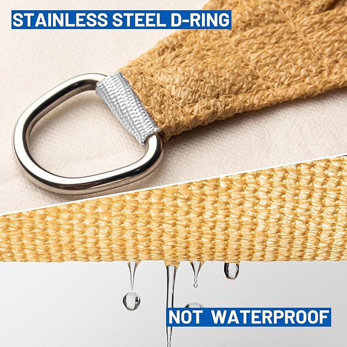SUNLAX Sun Shade Sail 10' x 12' x 15.6' Sand Rectangle Canopy Sail Shade Cover - Image 6