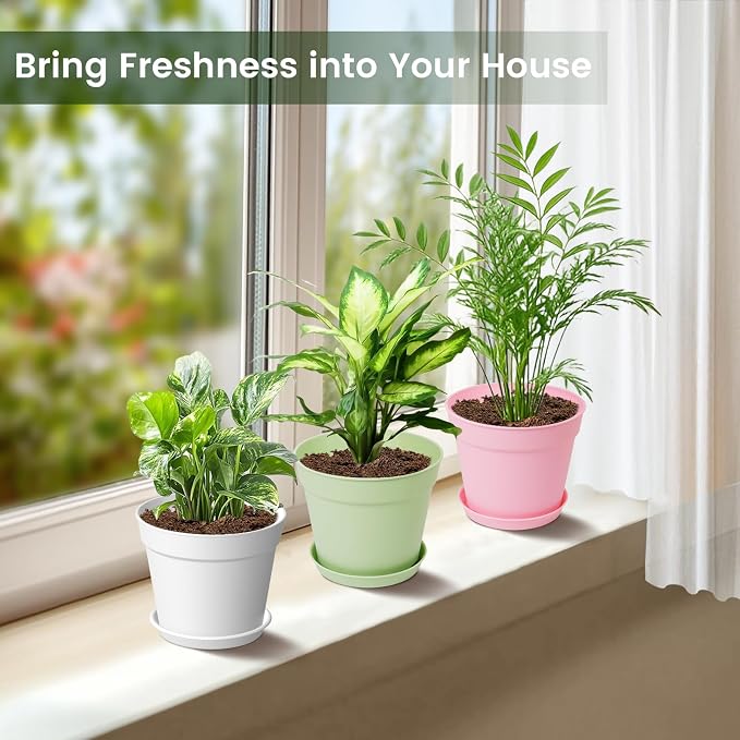 20 Pack 6 Inch Plant Pots with Drainage and Saucers, Stackable Nursery Planters - Image 3