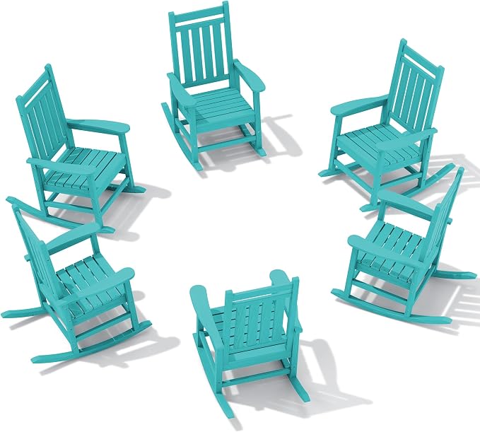 SERWALL HDPE Outdoor Rocking Chair Set of 6, Patio Rocking Chairs by SERWALL